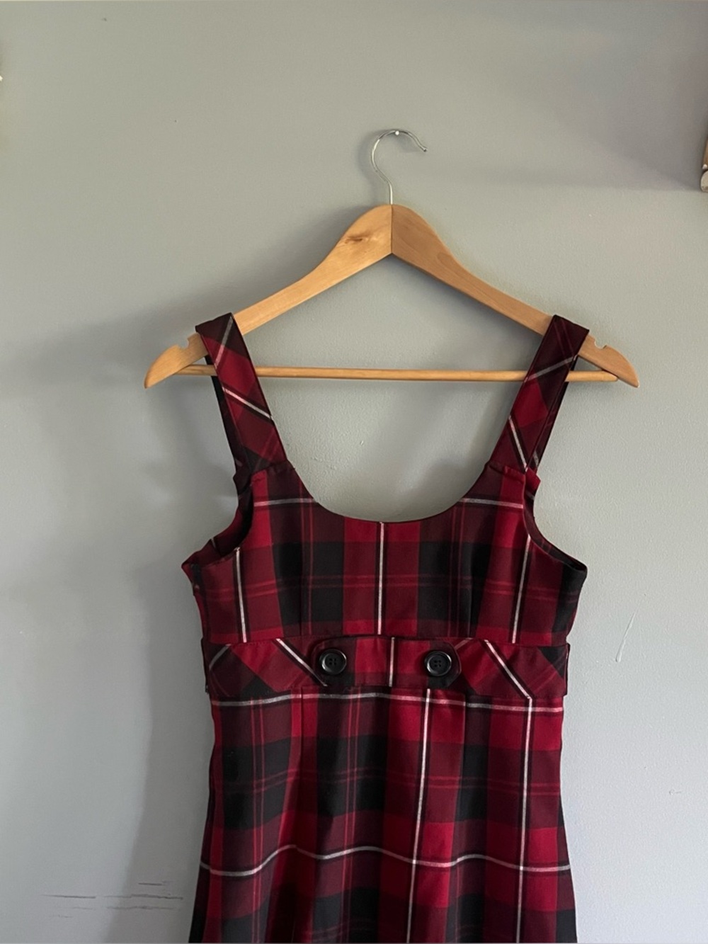 Red and Black Plaid Sleeveless Pinafore Dress